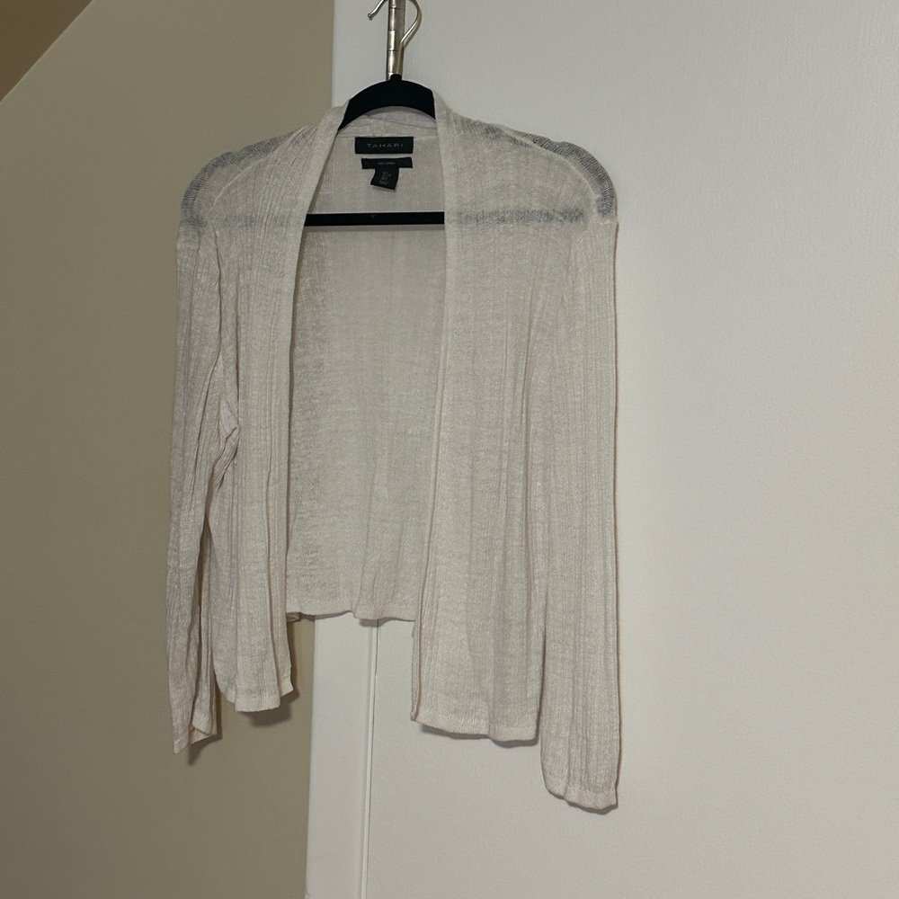 Tahari Cream Open Front Cardigan Sweater